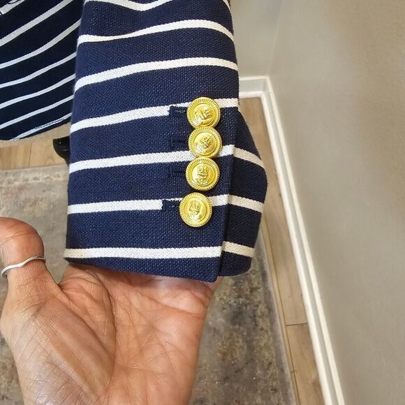 J. Crew Classic Schoolboy White/Navy Mixed Stripes Blazer Size 2 - Picture 7 of 12